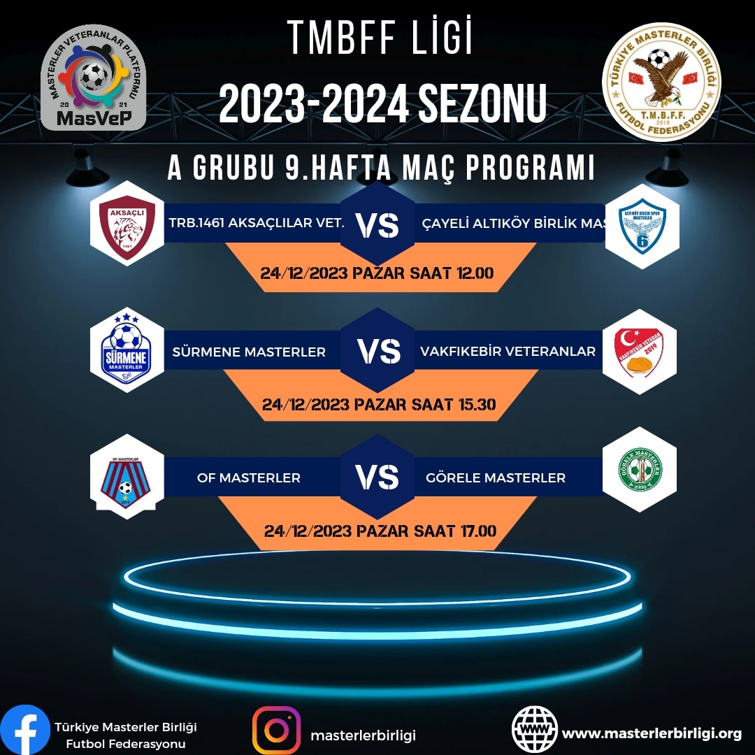 TMBFF LİGİ 2023-2024 SEZONU 9.HAFTA MAÇ PROGRAMI